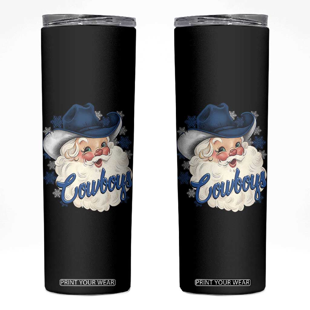 Christmas Cowboys Fan Skinny Tumbler Funny Xmas American Football Blue Santa TS11 Black Print Your Wear