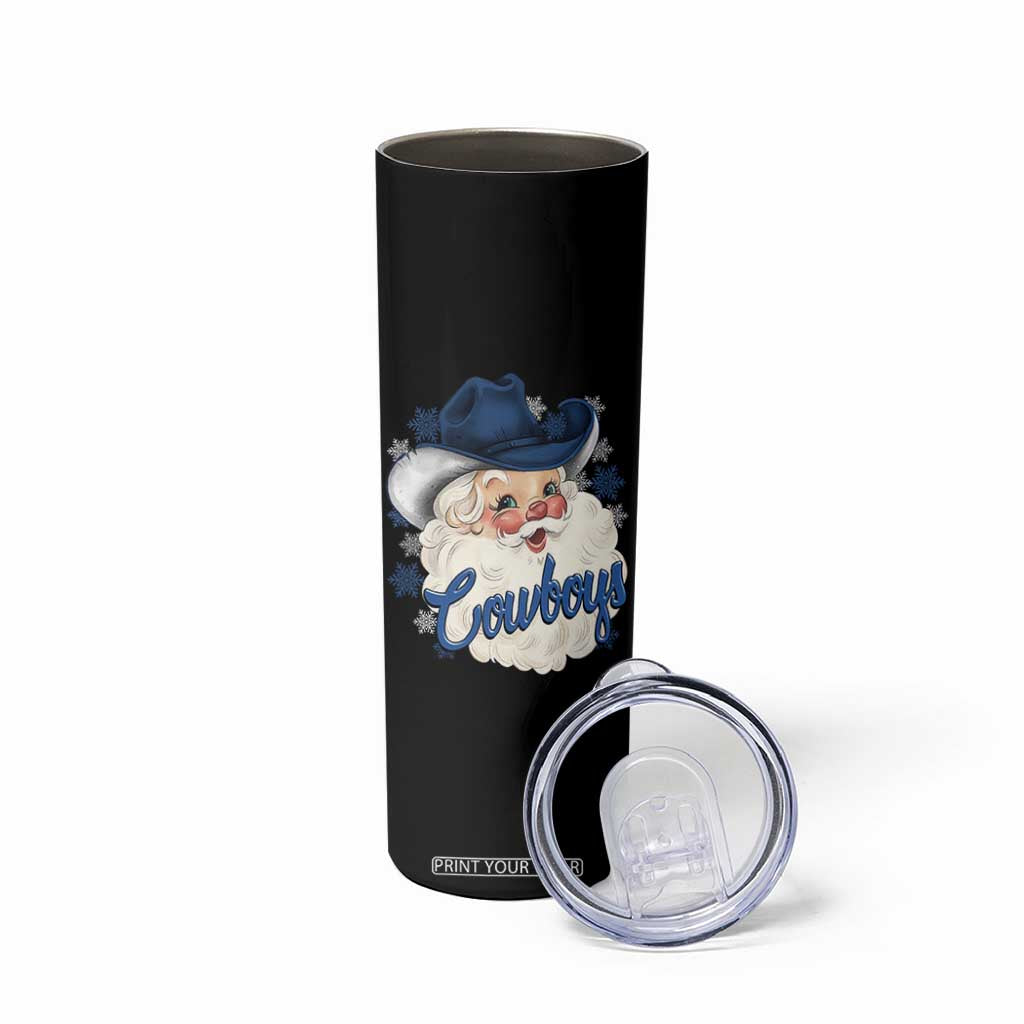 Christmas Cowboys Fan Skinny Tumbler Funny Xmas American Football Blue Santa TS11 Print Your Wear