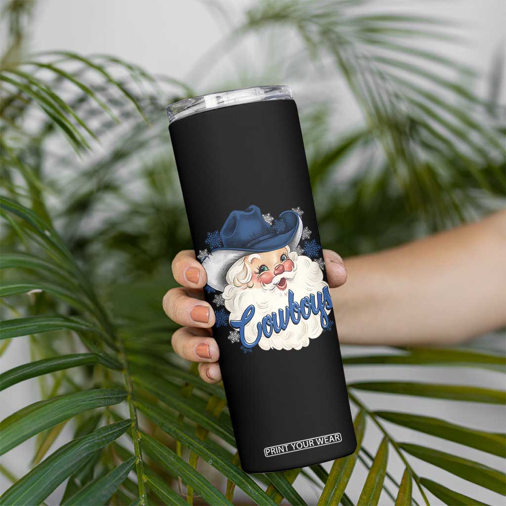 Christmas Cowboys Fan Skinny Tumbler Funny Xmas American Football Blue Santa TS11 Print Your Wear