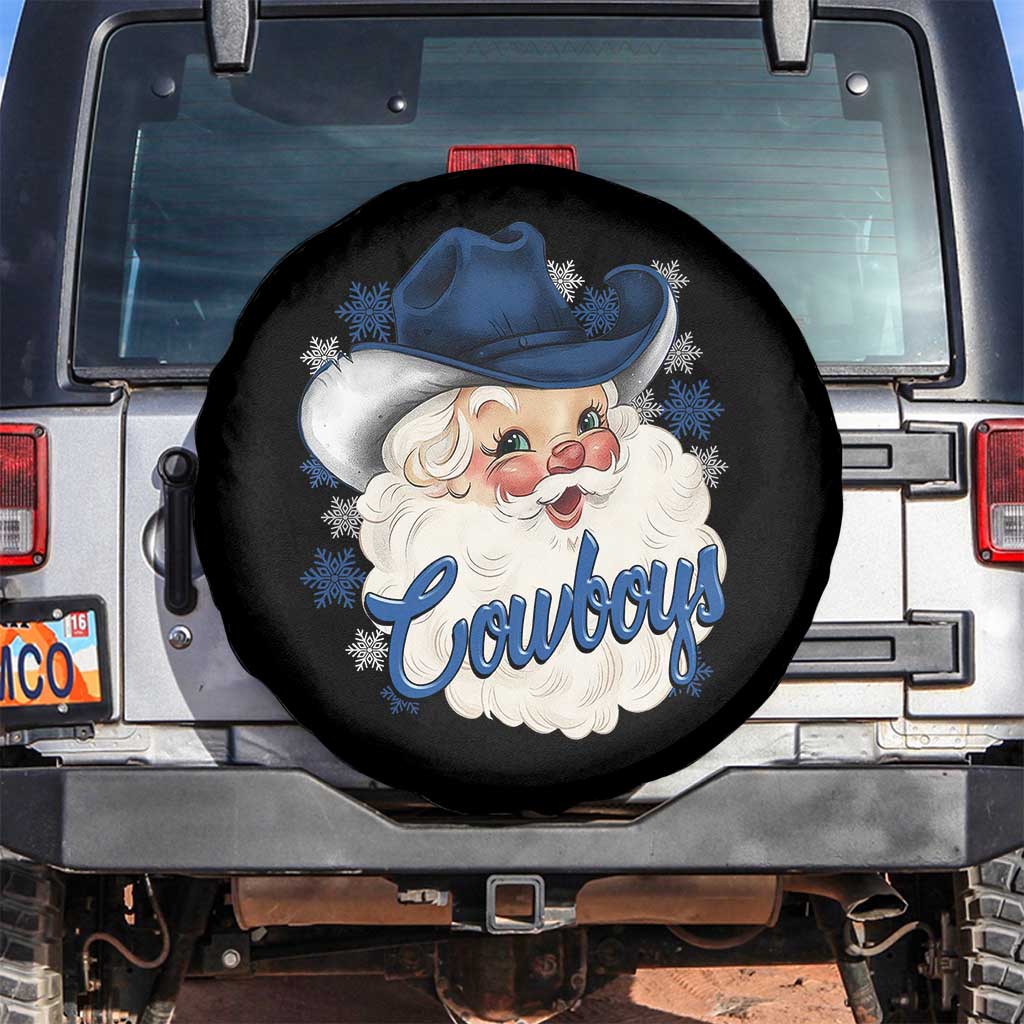 Christmas Cowboys Fan Spare Tire Cover Funny Xmas American Football Blue Santa TS11 No hole Black Print Your Wear