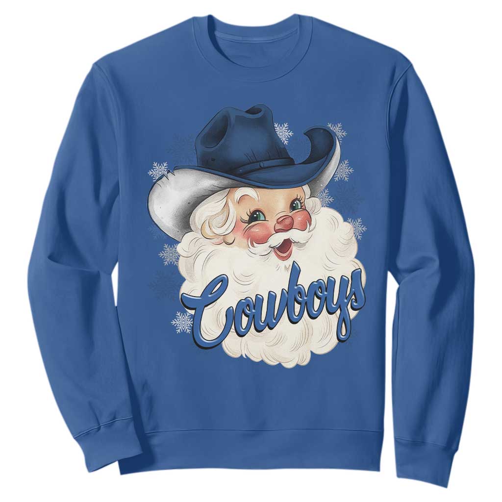 Christmas Cowboys Fan Sweatshirt Funny Xmas American Football Blue Santa TS11 Royal Blue Print Your Wear
