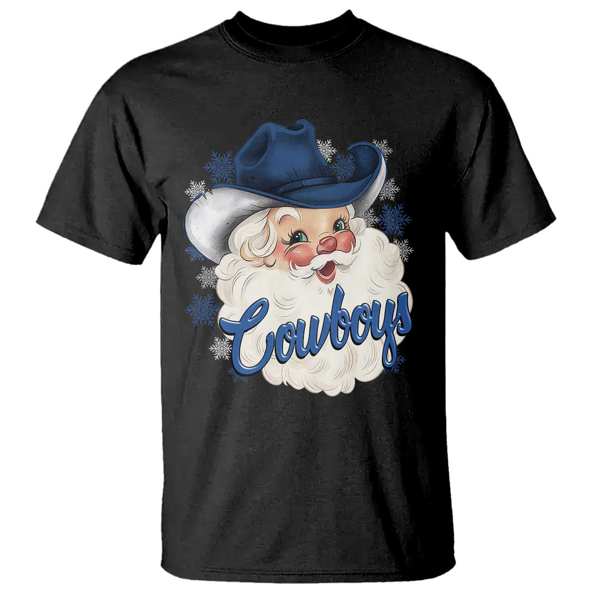 Christmas Cowboys Fan T Shirt Funny Xmas American Football Blue Santa TS11 Black Print Your Wear
