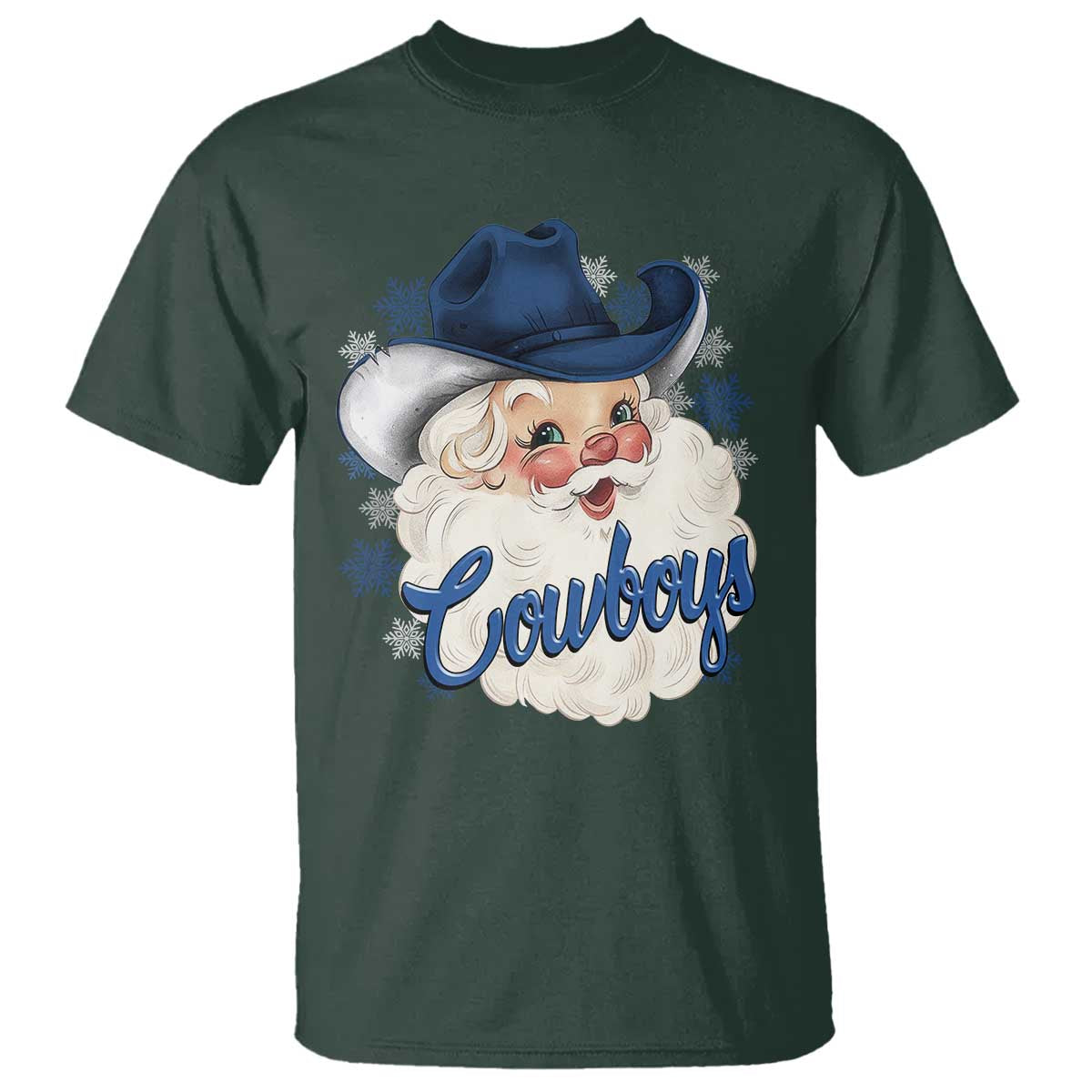 Christmas Cowboys Fan T Shirt Funny Xmas American Football Blue Santa TS11 Dark Forest Green Print Your Wear