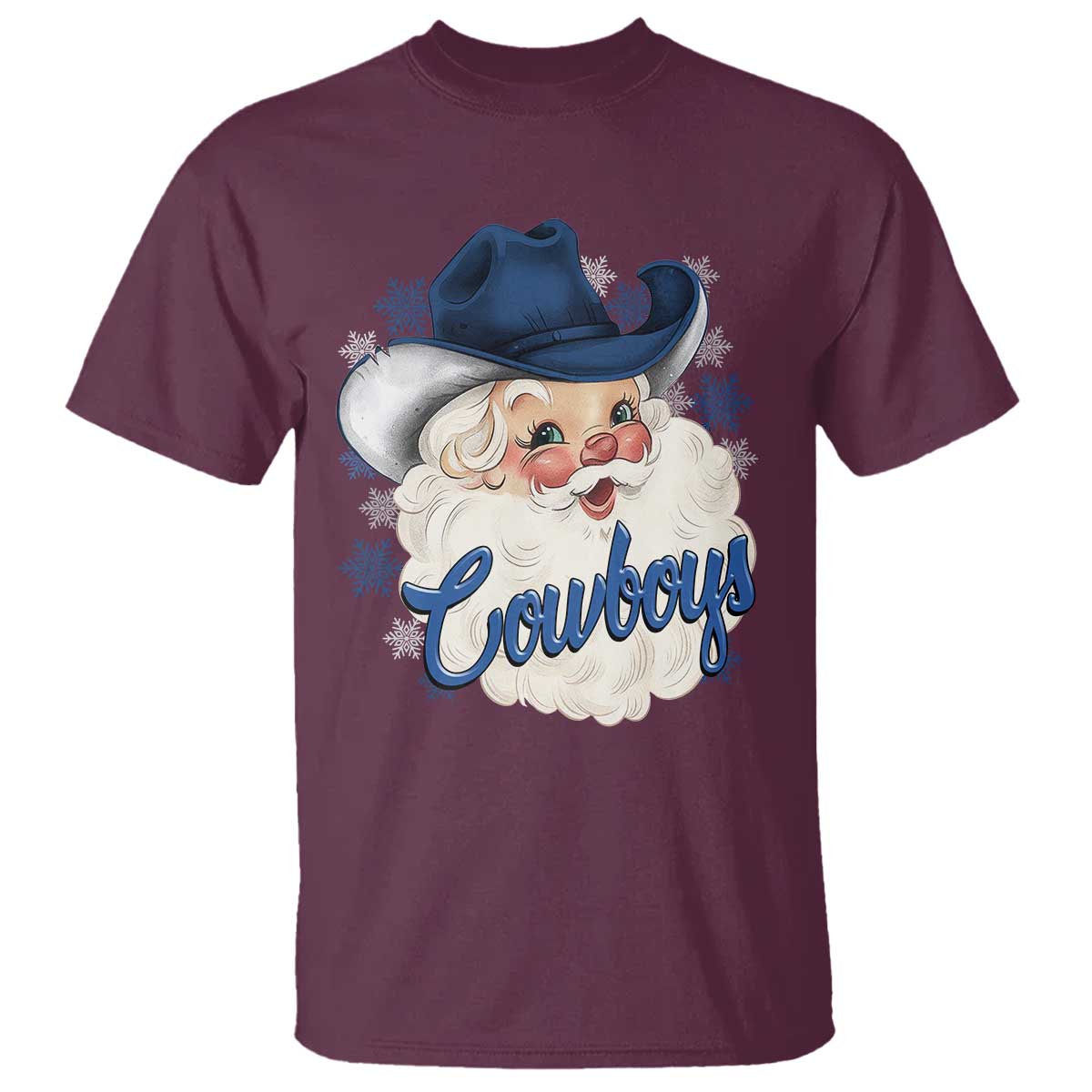 Christmas Cowboys Fan T Shirt Funny Xmas American Football Blue Santa TS11 Maroon Print Your Wear