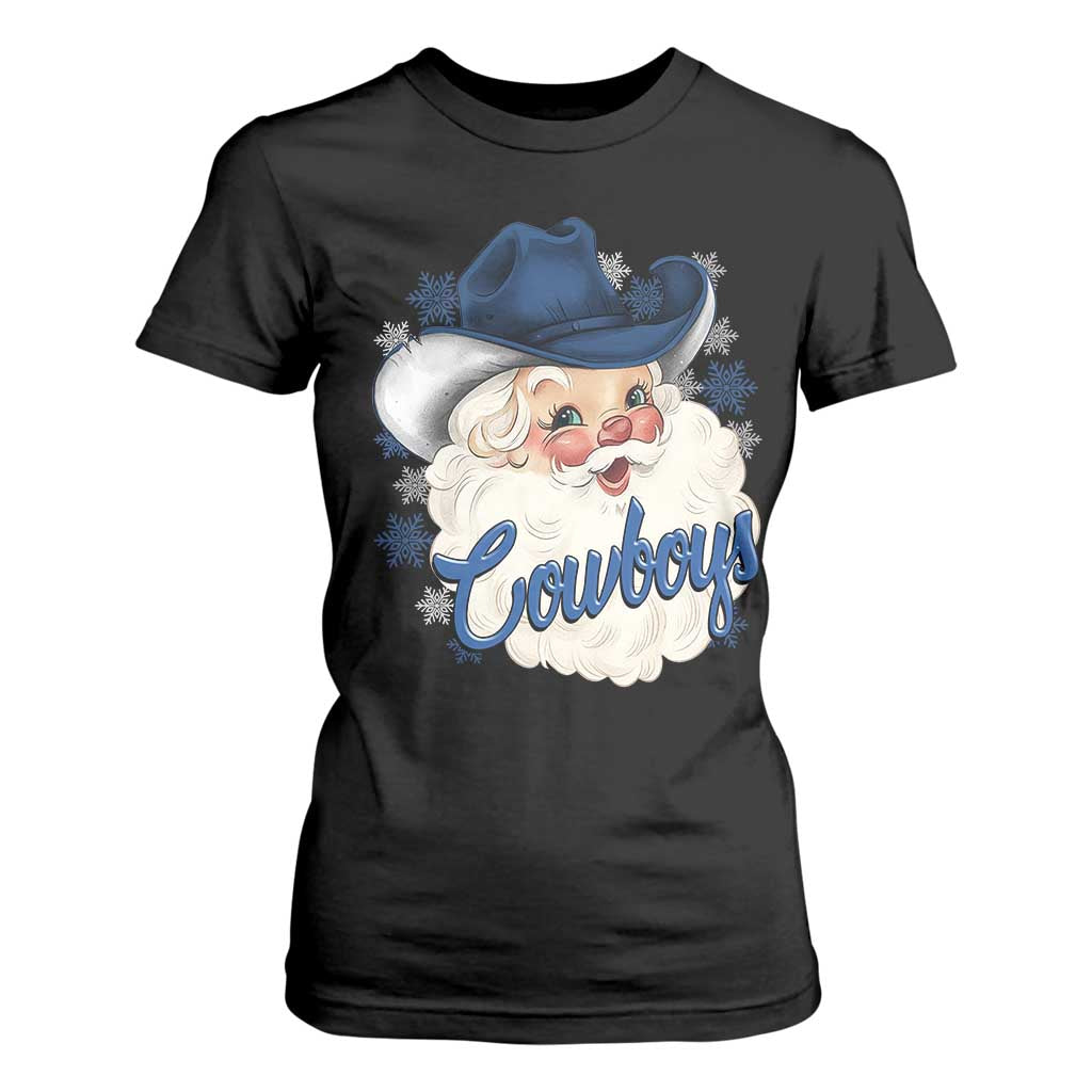 Christmas Cowboys Fan T Shirt For Women Funny Xmas American Football Blue Santa TS11 Black Print Your Wear