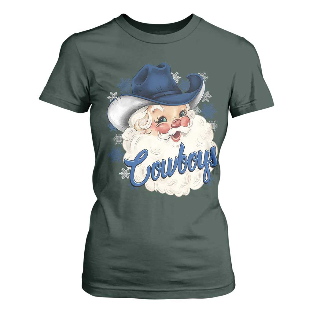 Christmas Cowboys Fan T Shirt For Women Funny Xmas American Football Blue Santa TS11 Dark Forest Green Print Your Wear