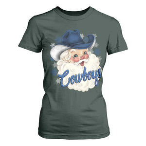 Christmas Cowboys Fan T Shirt For Women Funny Xmas American Football Blue Santa TS11 Dark Forest Green Print Your Wear