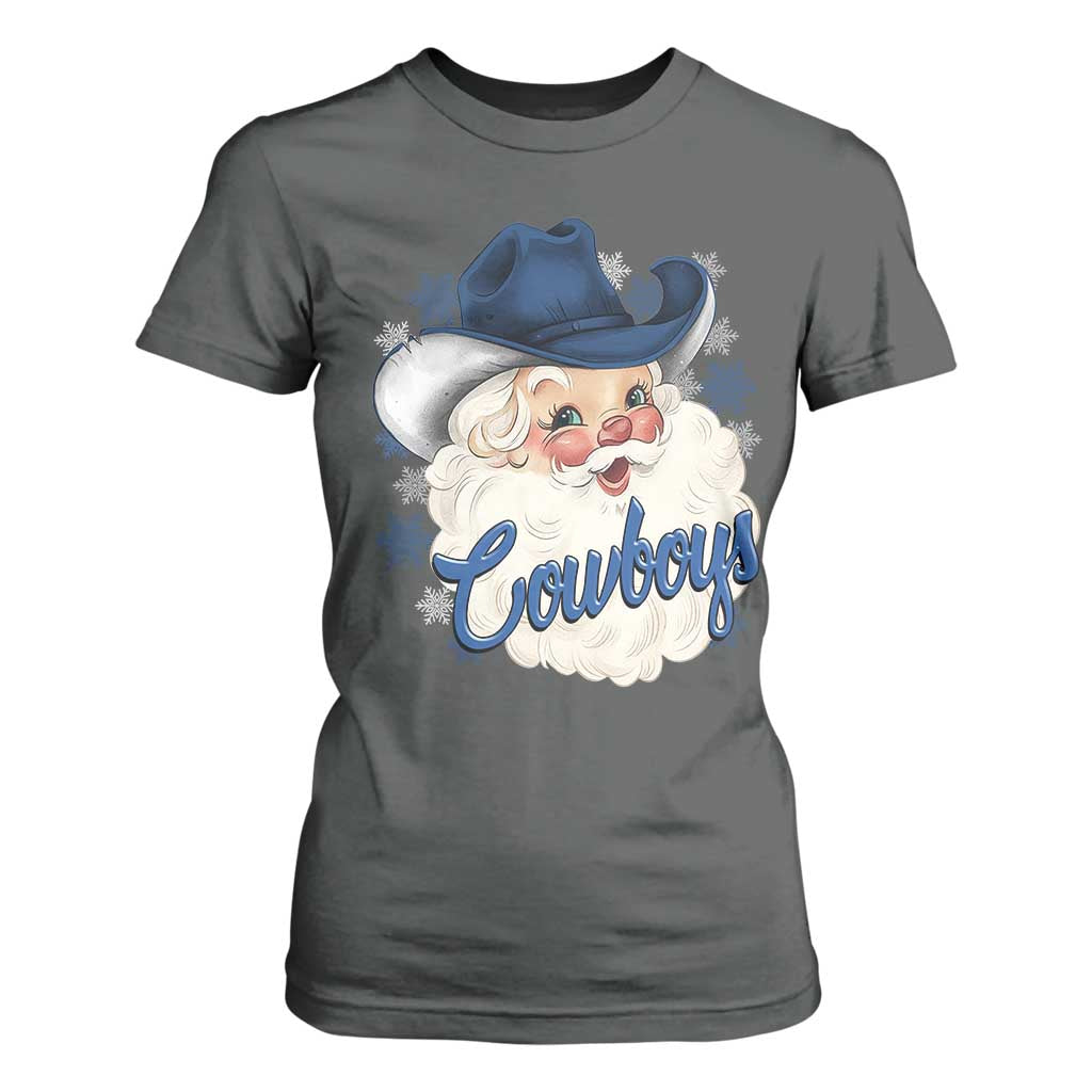 Christmas Cowboys Fan T Shirt For Women Funny Xmas American Football Blue Santa TS11 Dark Heather Print Your Wear