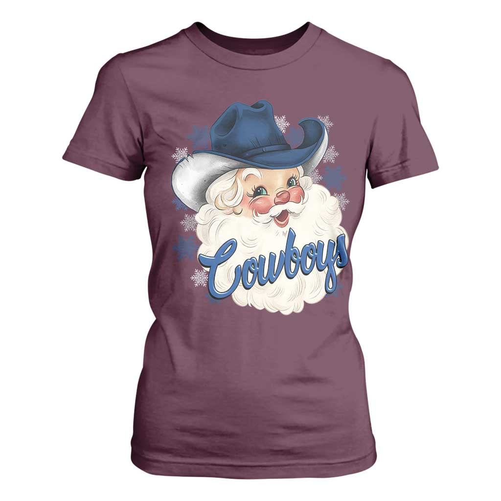 Christmas Cowboys Fan T Shirt For Women Funny Xmas American Football Blue Santa TS11 Maroon Print Your Wear