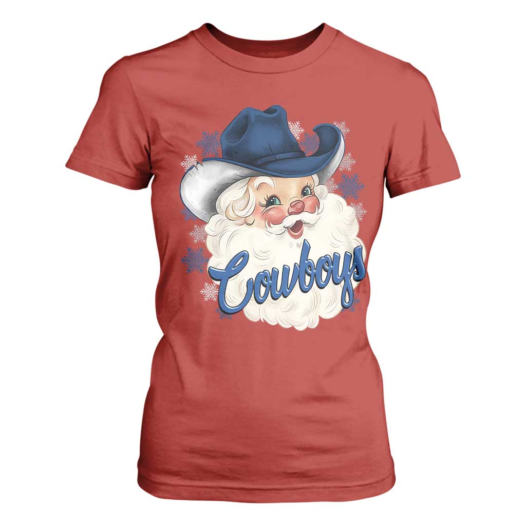 Christmas Cowboys Fan T Shirt For Women Funny Xmas American Football Blue Santa TS11 Red Print Your Wear