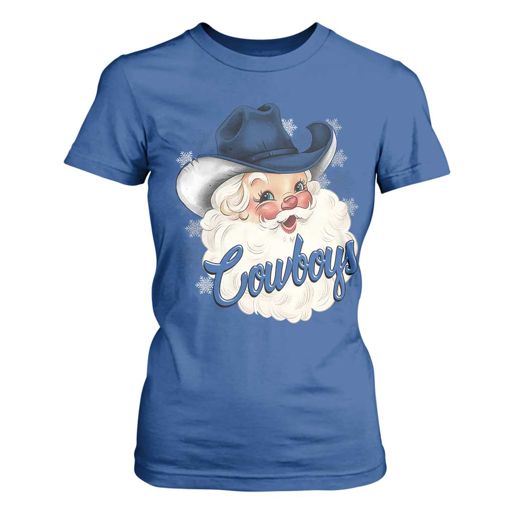 Christmas Cowboys Fan T Shirt For Women Funny Xmas American Football Blue Santa TS11 Royal Blue Print Your Wear