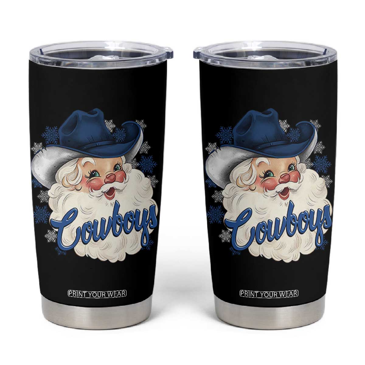 Christmas Cowboys Fan Tumbler Cup Funny Xmas American Football Blue Santa TS11 Black Print Your Wear