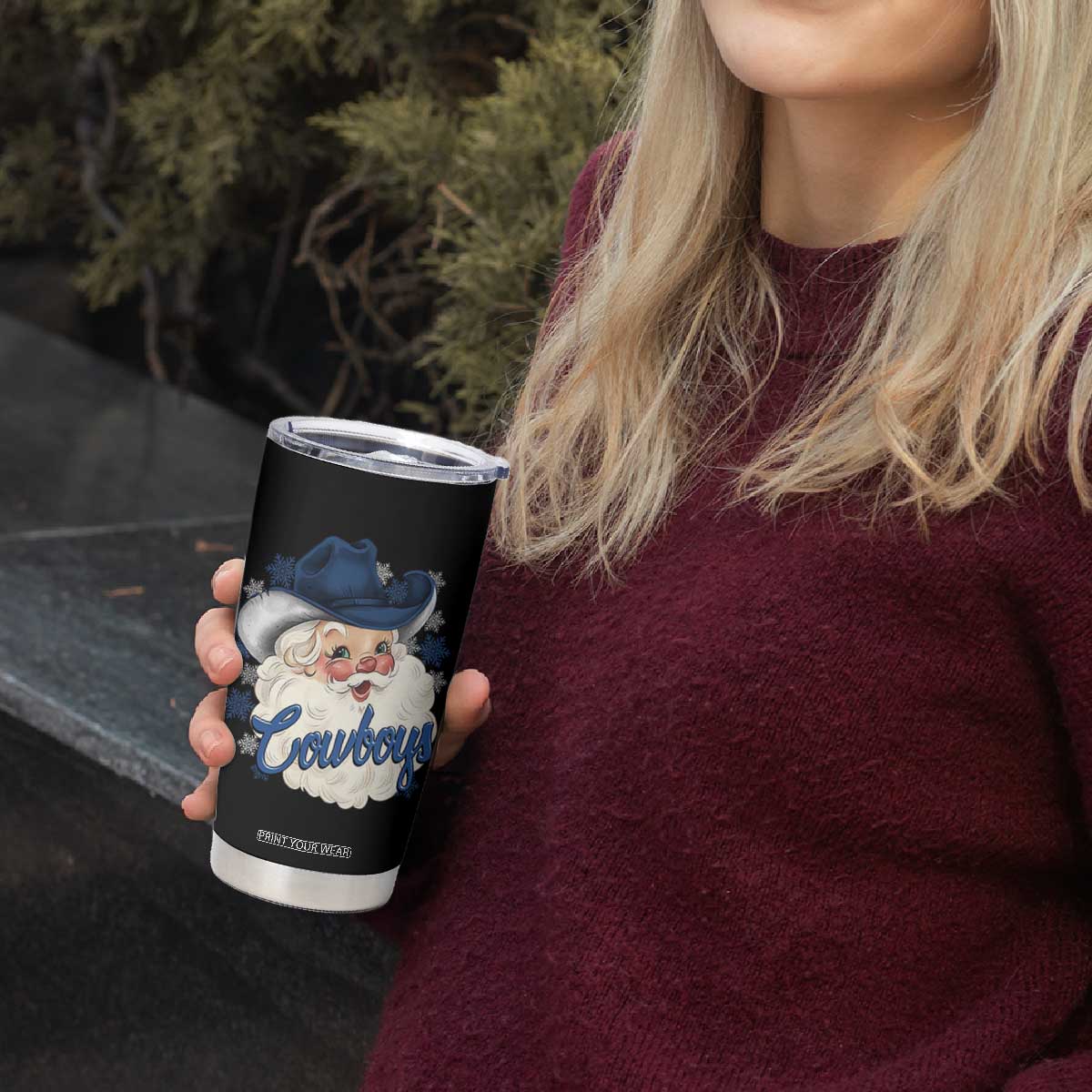 Christmas Cowboys Fan Tumbler Cup Funny Xmas American Football Blue Santa TS11 Print Your Wear