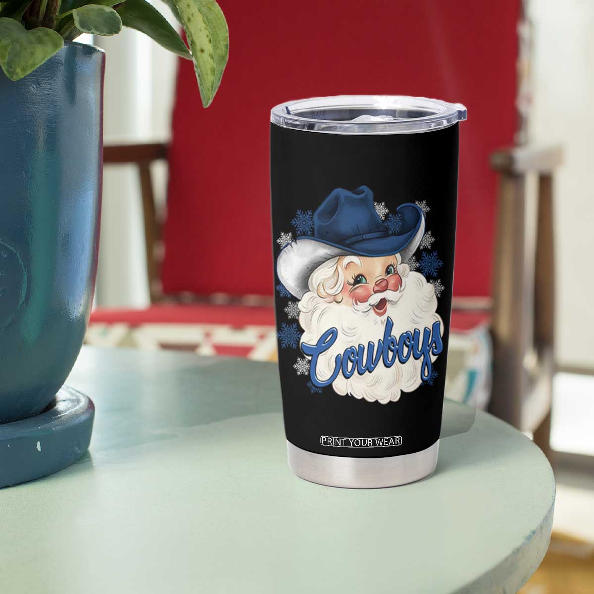 Christmas Cowboys Fan Tumbler Cup Funny Xmas American Football Blue Santa TS11 Print Your Wear