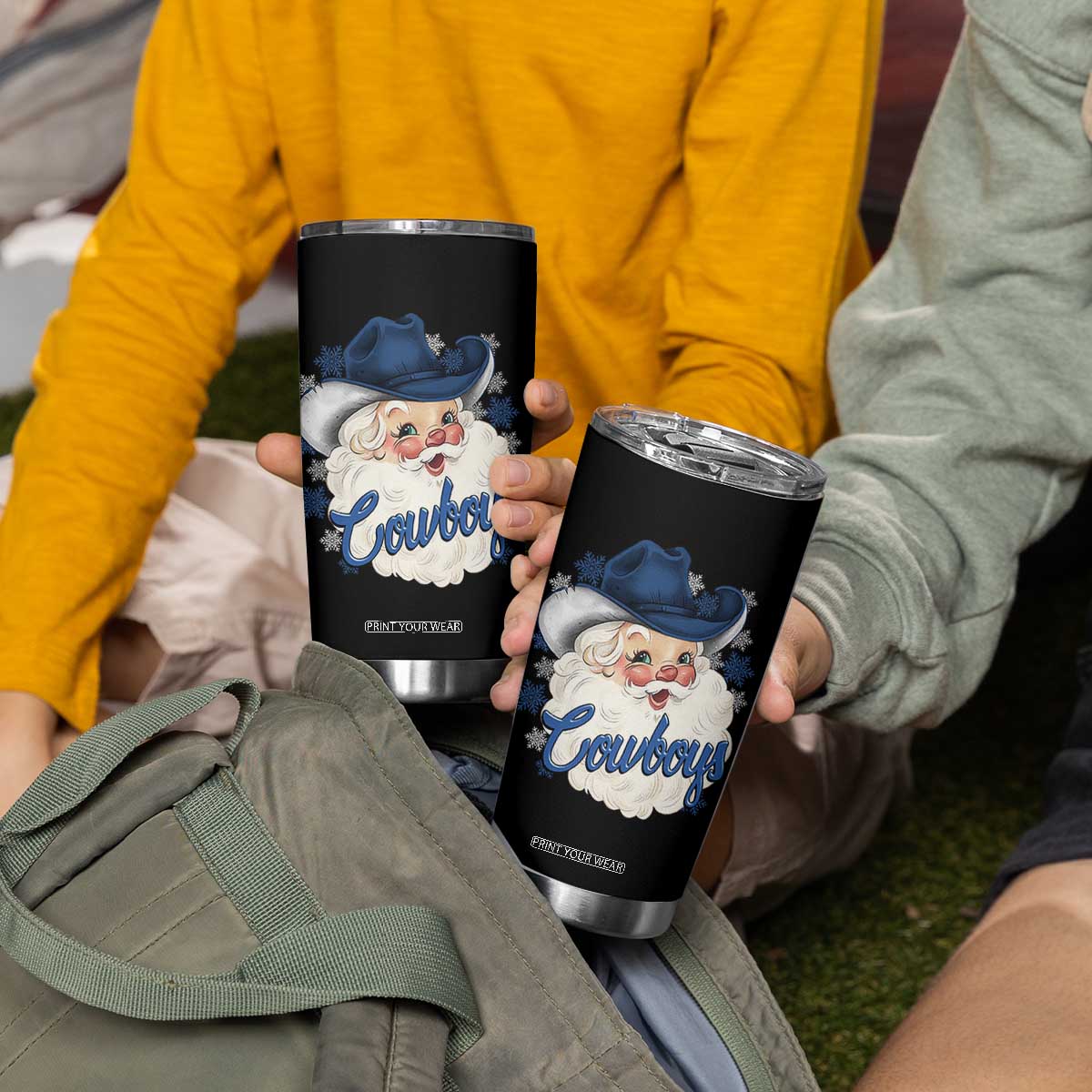 Christmas Cowboys Fan Tumbler Cup Funny Xmas American Football Blue Santa TS11 Print Your Wear