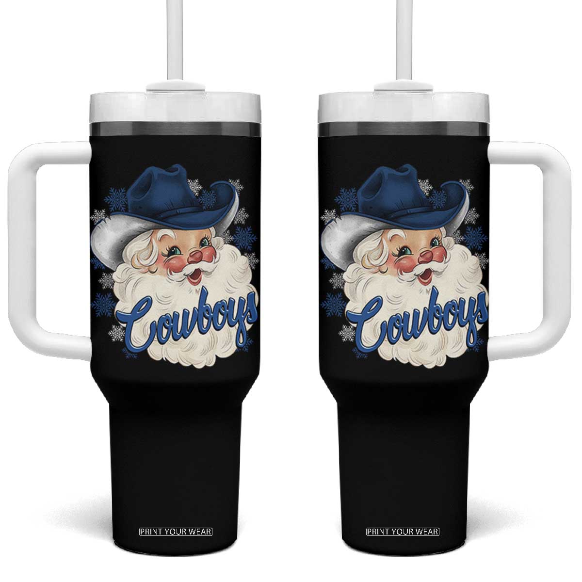 Christmas Cowboys Fan Tumbler With Handle Funny Xmas American Football Blue Santa TS11 One Size: 40 oz Black Print Your Wear