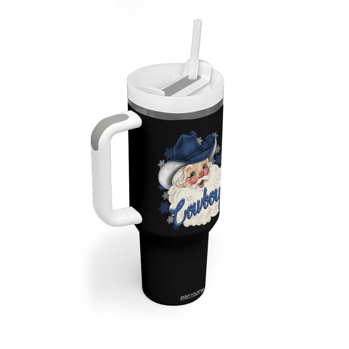 Christmas Cowboys Fan Tumbler With Handle Funny Xmas American Football Blue Santa TS11 Print Your Wear