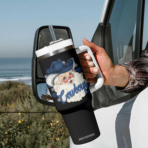 Christmas Cowboys Fan Tumbler With Handle Funny Xmas American Football Blue Santa TS11 Print Your Wear