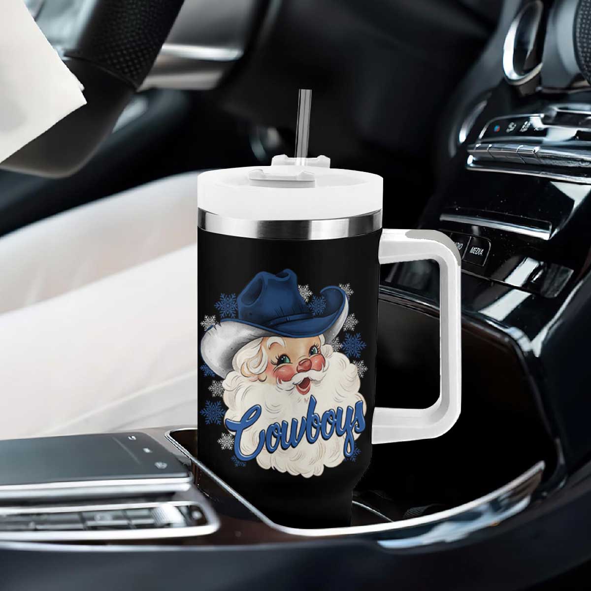 Christmas Football Lover Tumbler With Handle Blue Santa DFC Game Day TS11 Print Your Wear