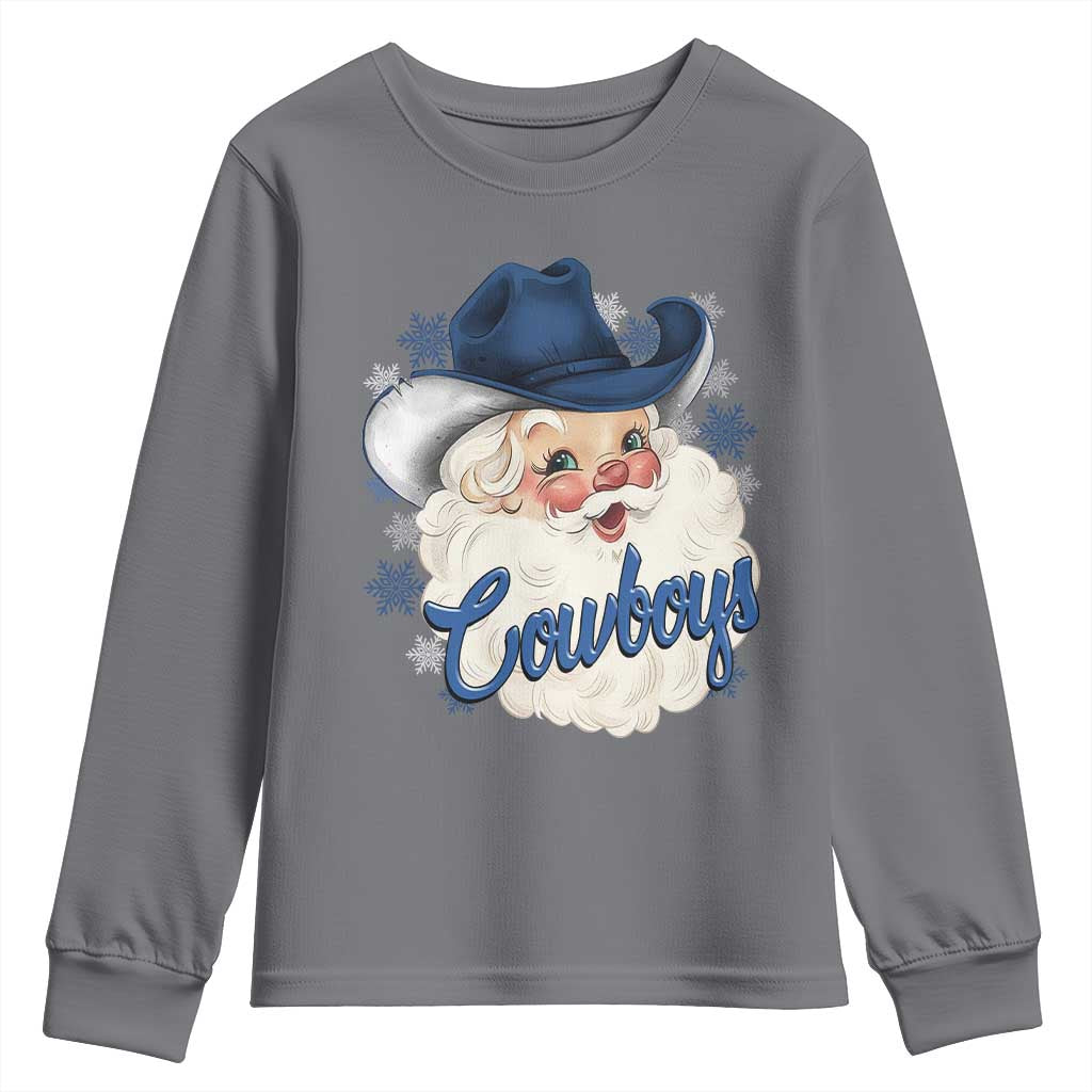 Christmas Cowboys Fan Youth Sweatshirt Funny Xmas American Football Blue Santa TS11 Charcoal Print Your Wear