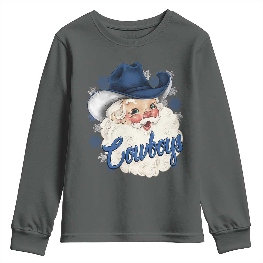 Christmas Cowboys Fan Youth Sweatshirt Funny Xmas American Football Blue Santa TS11 Dark Heather Print Your Wear