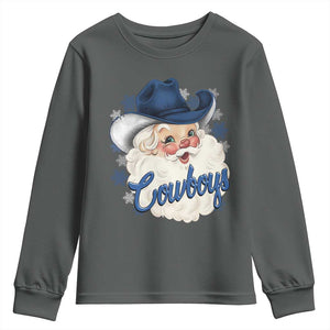Christmas Cowboys Fan Youth Sweatshirt Funny Xmas American Football Blue Santa TS11 Dark Heather Print Your Wear