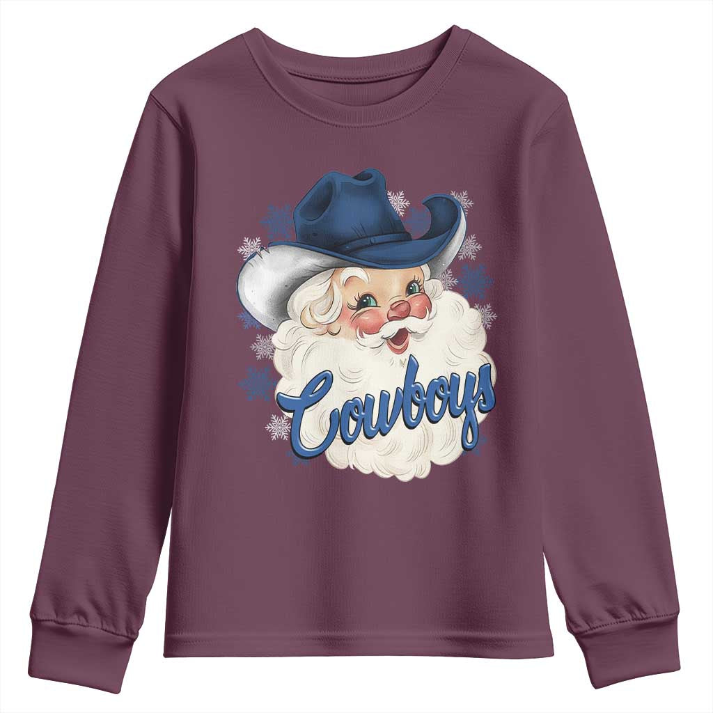 Christmas Cowboys Fan Youth Sweatshirt Funny Xmas American Football Blue Santa TS11 Maroon Print Your Wear