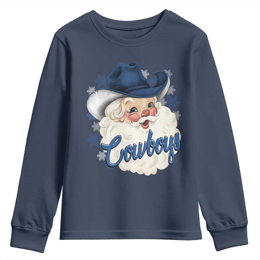 Christmas Cowboys Fan Youth Sweatshirt Funny Xmas American Football Blue Santa TS11 Navy Print Your Wear
