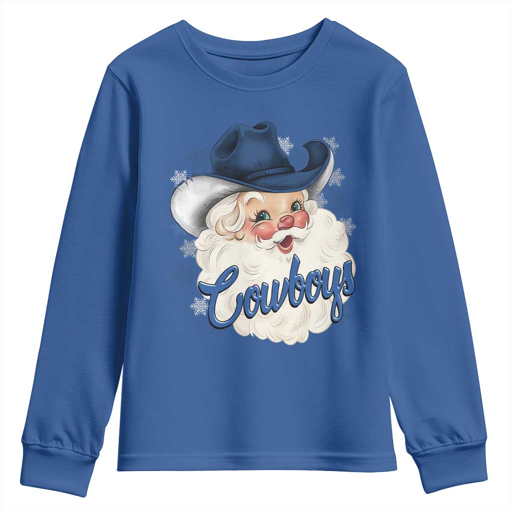 Christmas Cowboys Fan Youth Sweatshirt Funny Xmas American Football Blue Santa TS11 Royal Blue Print Your Wear