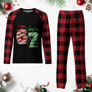 Funny 67 Meme 7 Year Old Birthday Christmas Plaid Pajama Set I Was 6 Now I Am 7 Brainrot TS11 Buffalo Plaid Print Your Wear