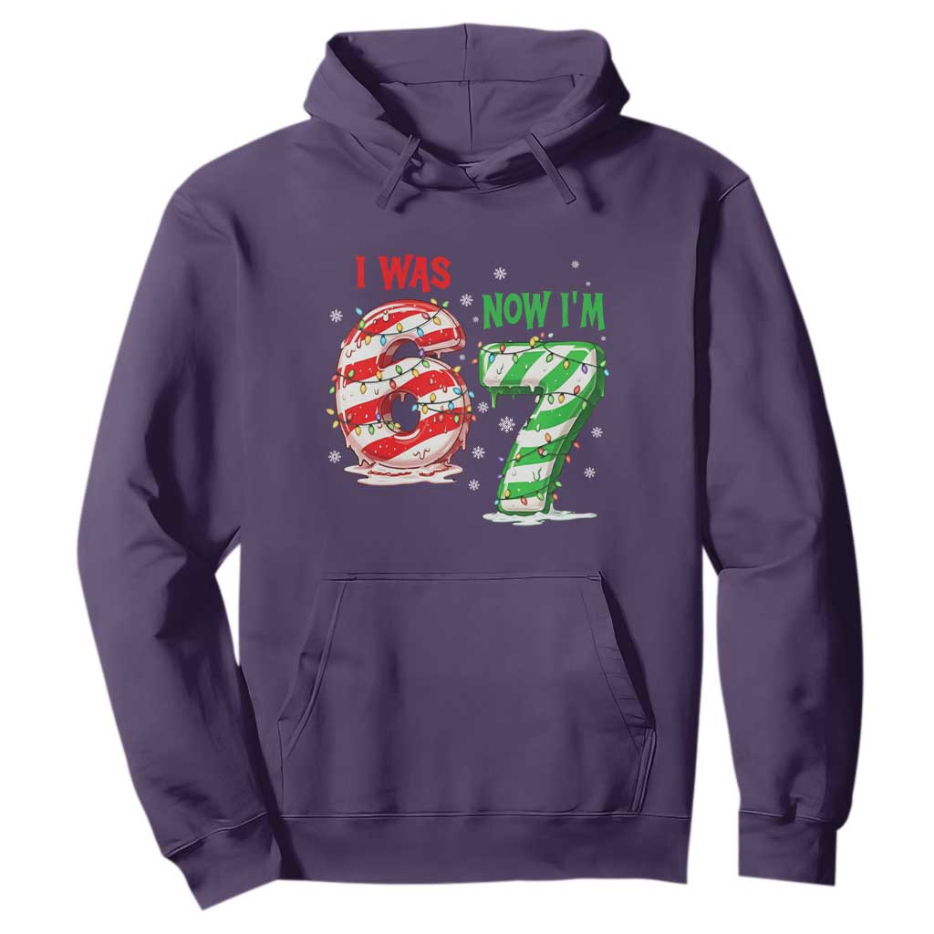 Funny 67 Meme 7 Year Old Birthday Christmas Hoodie I Was 6 Now I Am 7 Brainrot TS11 Purple Print Your Wear