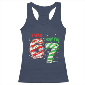Funny 67 Meme 7 Year Old Birthday Christmas Racerback Tank Top I Was 6 Now I Am 7 Brainrot TS11 Navy Print Your Wear
