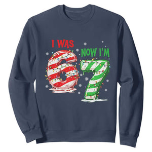 Funny 67 Meme 7 Year Old Birthday Christmas Sweatshirt I Was 6 Now I Am 7 Brainrot TS11 Navy Print Your Wear