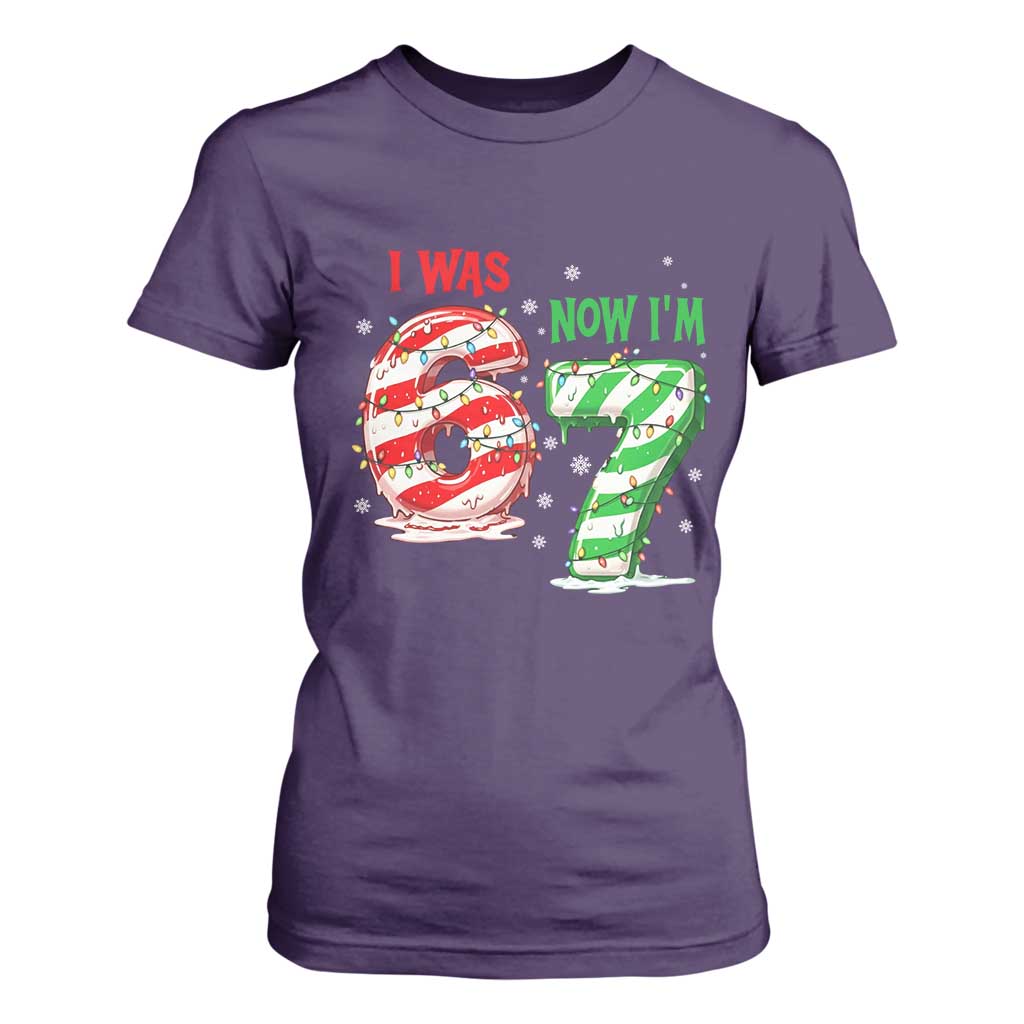 Funny 67 Meme 7 Year Old Birthday Christmas T Shirt For Women I Was 6 Now I Am 7 Brainrot TS11 Purple Print Your Wear