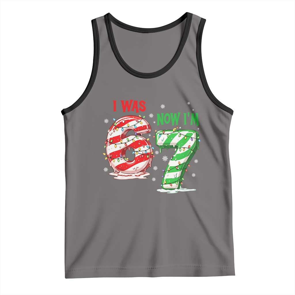 Funny 67 Meme 7 Year Old Birthday Christmas Tank Top I Was 6 Now I Am 7 Brainrot TS11 Deep Heather Black Print Your Wear