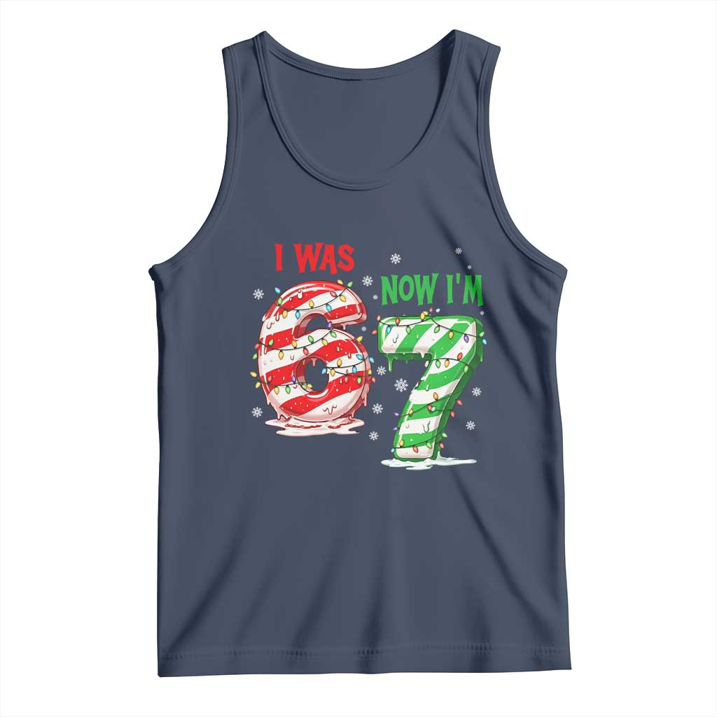 Funny 67 Meme 7 Year Old Birthday Christmas Tank Top I Was 6 Now I Am 7 Brainrot TS11 Navy Print Your Wear