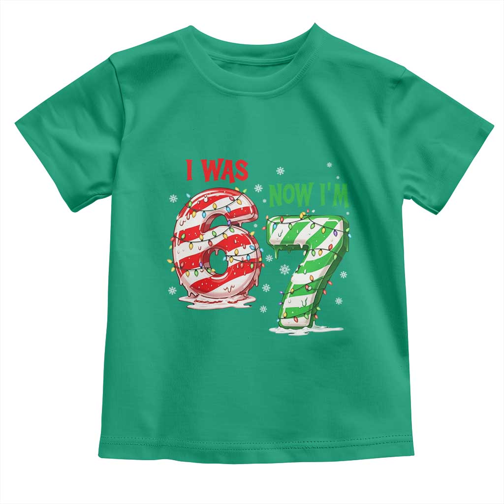 Funny 67 Meme 7 Year Old Birthday Christmas Toddler T Shirt I Was 6 Now I Am 7 Brainrot TS11 Irish Green Print Your Wear