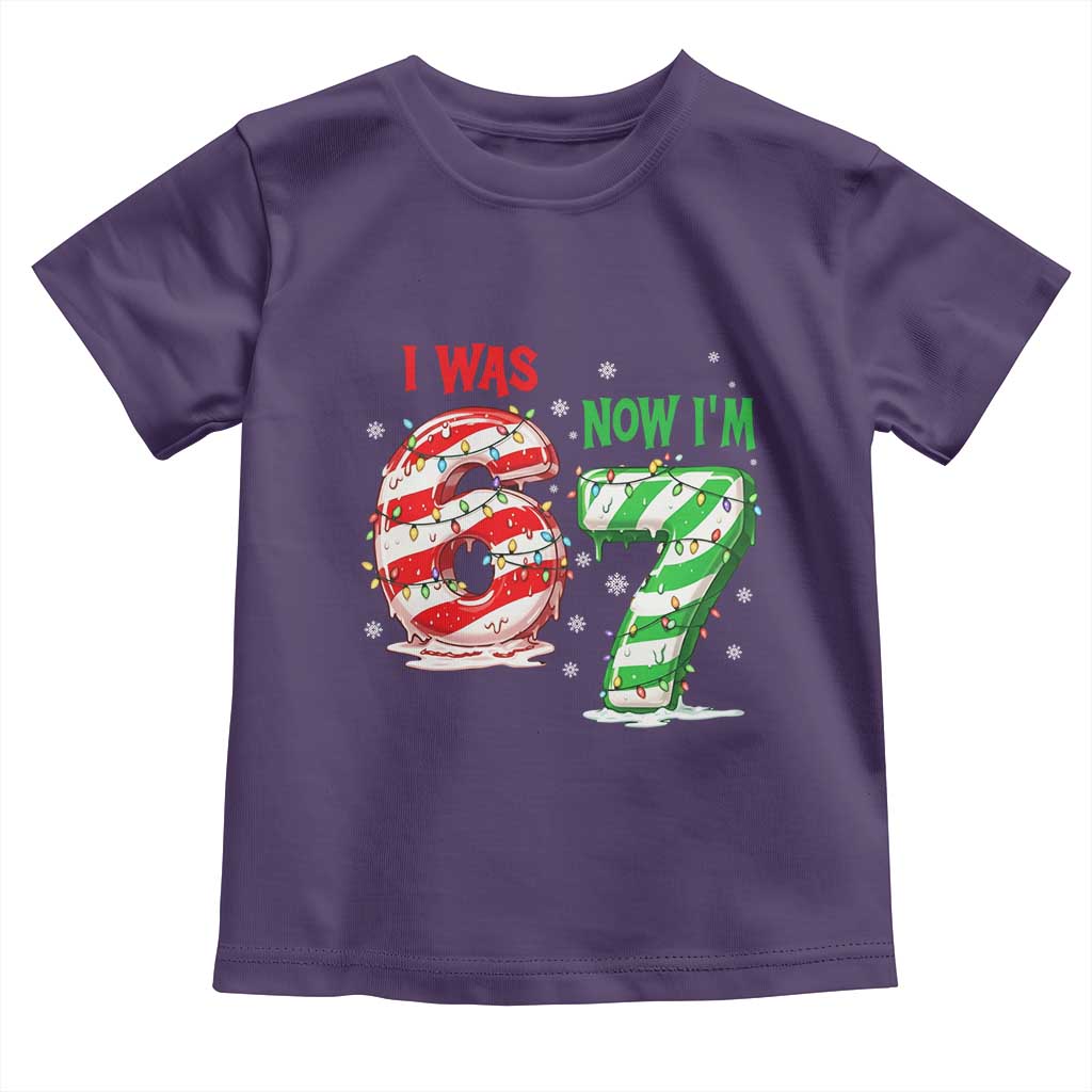 Funny 67 Meme 7 Year Old Birthday Christmas Toddler T Shirt I Was 6 Now I Am 7 Brainrot TS11 Purple Print Your Wear
