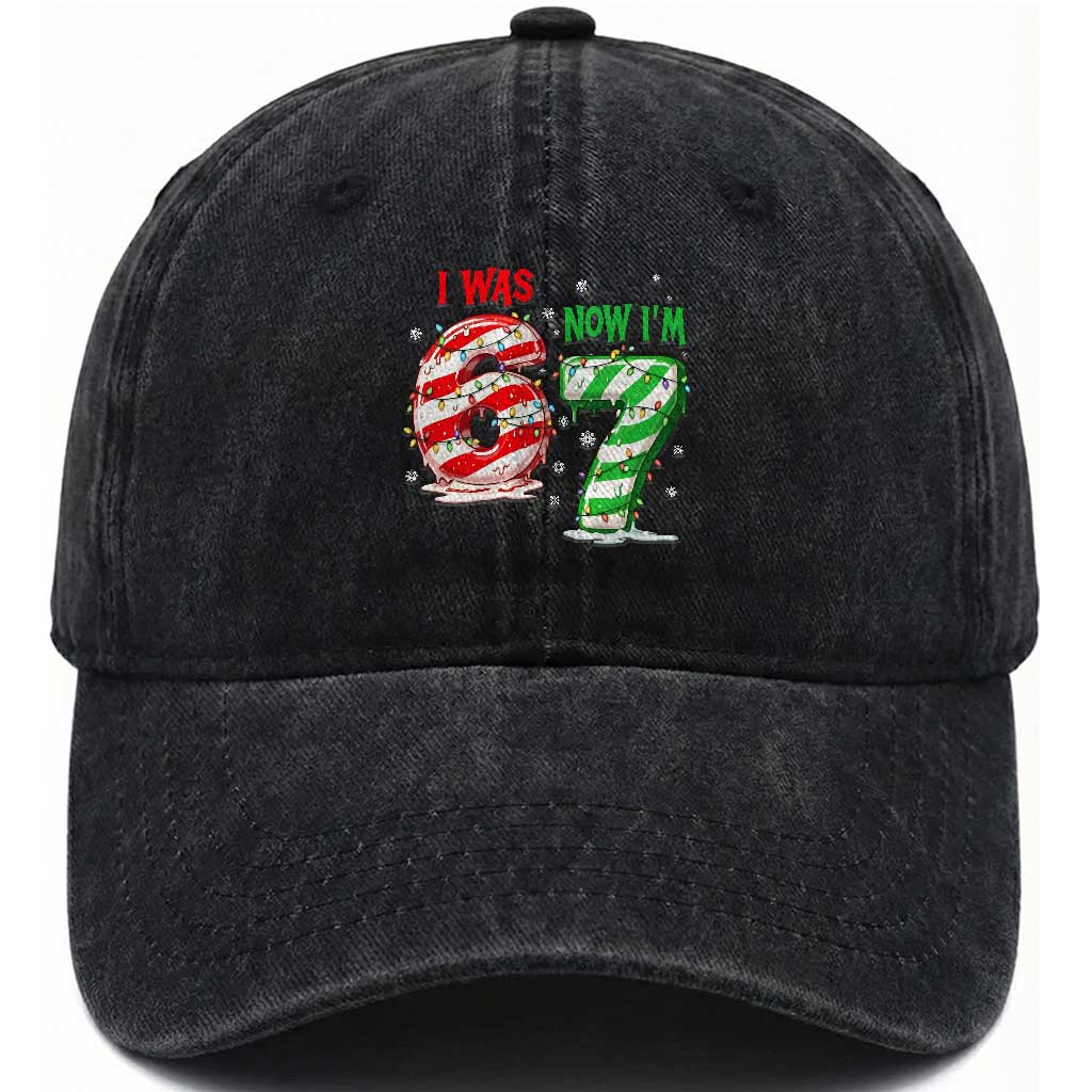 Funny 67 Meme 7 Year Old Birthday Christmas Washed Cotton Baseball Cap I Was 6 Now I Am 7 Brainrot