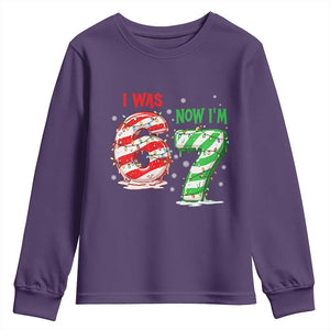 Funny 67 Meme 7 Year Old Birthday Christmas Youth Sweatshirt I Was 6 Now I Am 7 Brainrot TS11 Purple Print Your Wear
