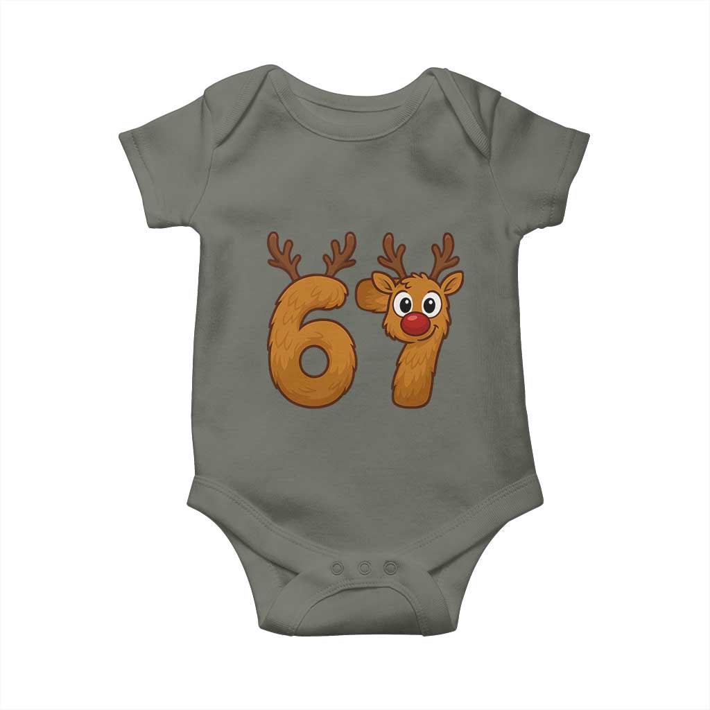 Funny 67 Christmas Reindeer Baby Onesie Six Seven Meme Xmas Holiday TS11 Military Green Print Your Wear