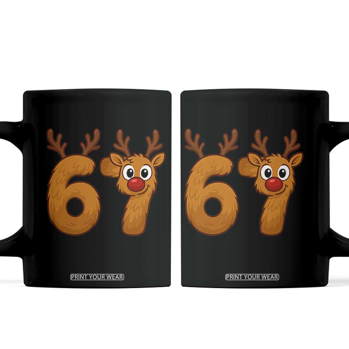 Funny 67 Christmas Reindeer Coffee Mug Six Seven Meme Xmas Holiday TS11 Black Print Your Wear