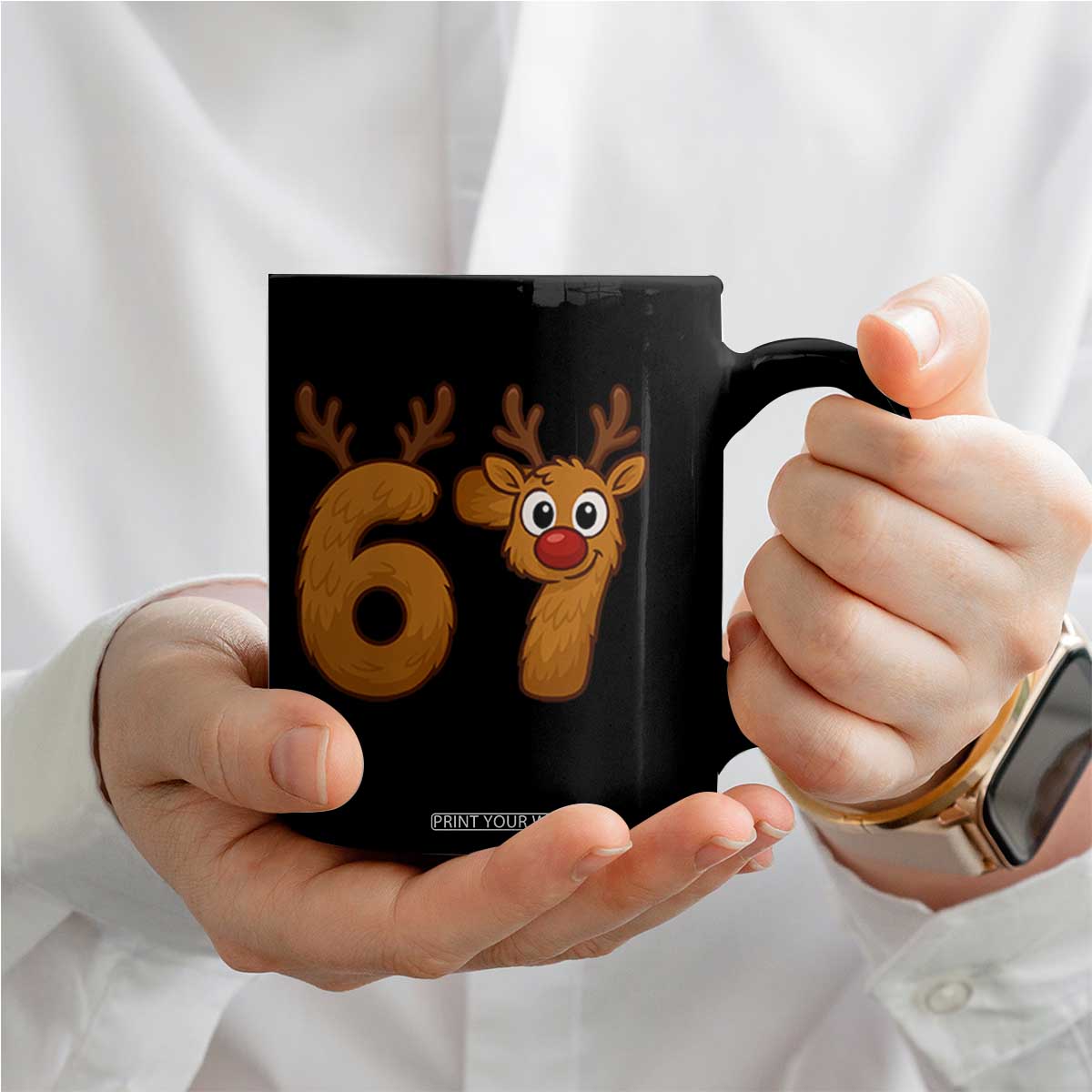 Funny 67 Christmas Reindeer Coffee Mug Six Seven Meme Xmas Holiday TS11 Print Your Wear