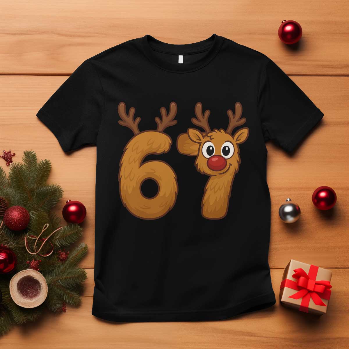 Funny 67 Christmas Reindeer T Shirt Six Seven Meme Xmas Holiday TS11 Black Print Your Wear