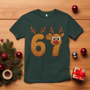 Funny 67 Christmas Reindeer T Shirt Six Seven Meme Xmas Holiday TS11 Dark Forest Green Print Your Wear