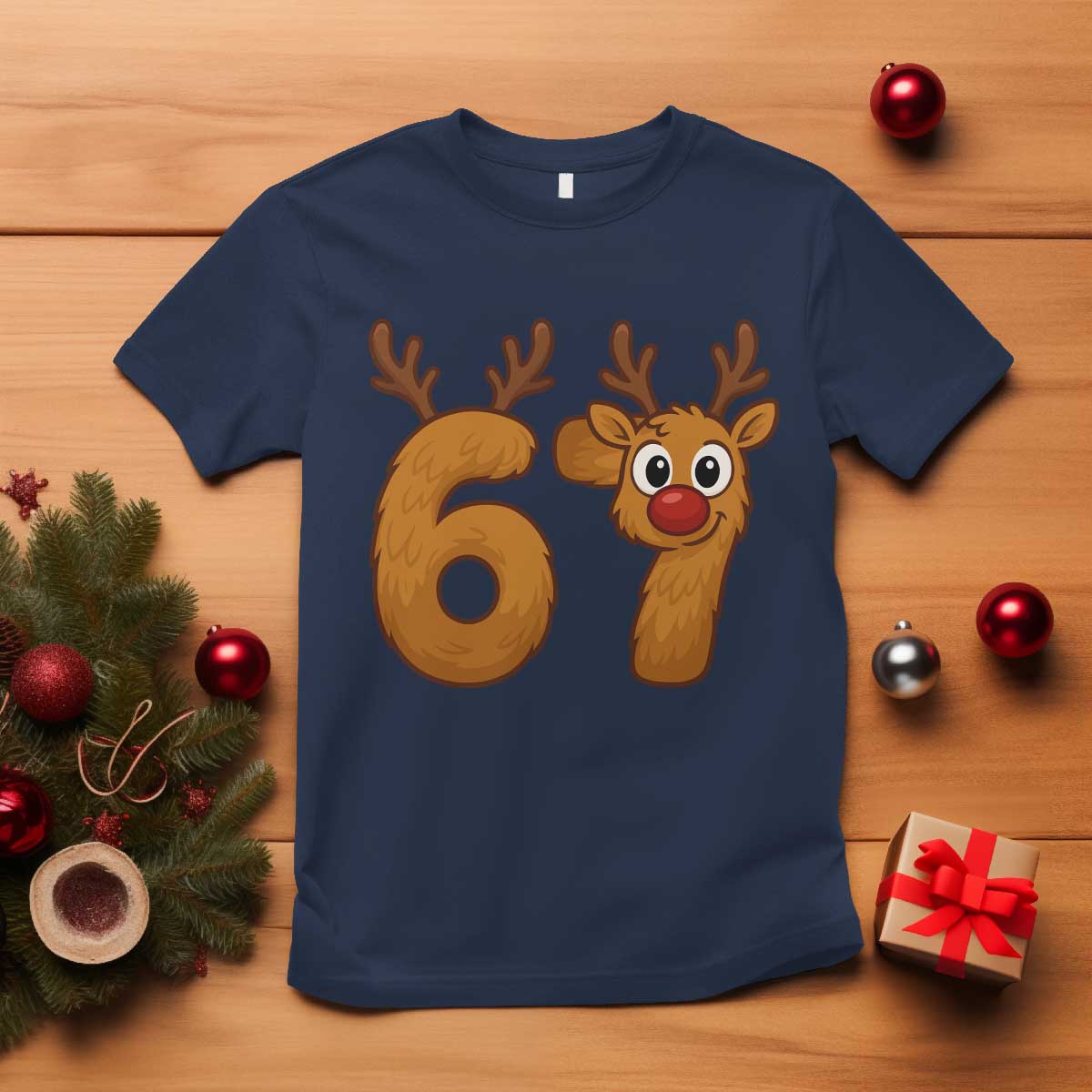 Funny 67 Christmas Reindeer T Shirt Six Seven Meme Xmas Holiday TS11 Navy Print Your Wear