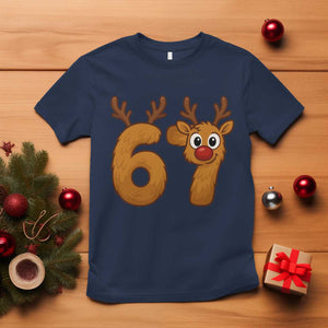 Funny 67 Christmas Reindeer T Shirt Six Seven Meme Xmas Holiday TS11 Navy Print Your Wear