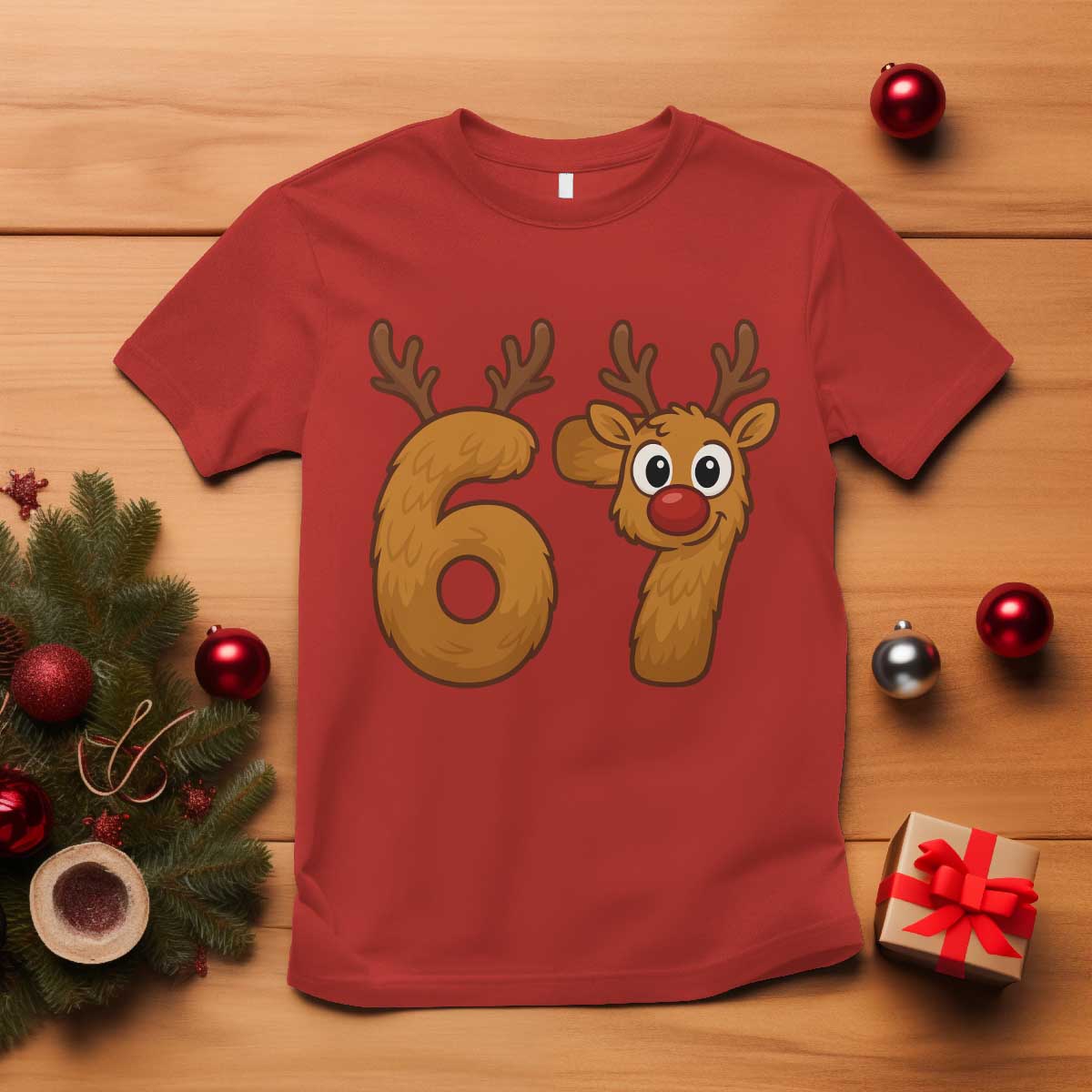 Funny 67 Christmas Reindeer T Shirt Six Seven Meme Xmas Holiday TS11 Red Print Your Wear