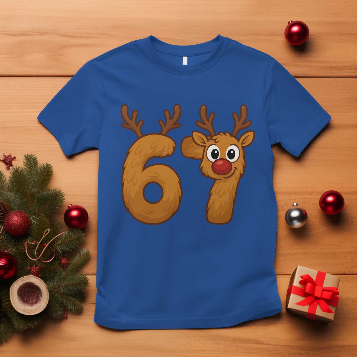 Funny 67 Christmas Reindeer T Shirt Six Seven Meme Xmas Holiday TS11 Royal Blue Print Your Wear