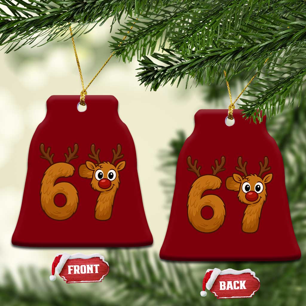 Funny 67 Christmas Reindeer Ceramic Ornament Six Seven Meme Xmas Holiday TS11 Print Your Wear